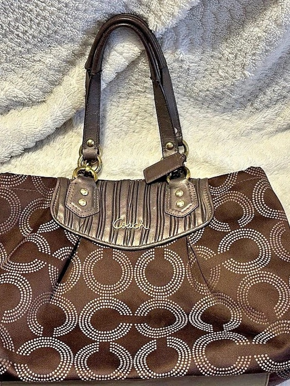 Coach Ashley Dotted OP Shoulder Bag Brown